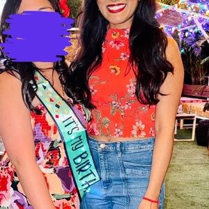 Guess smocked tropical crop top